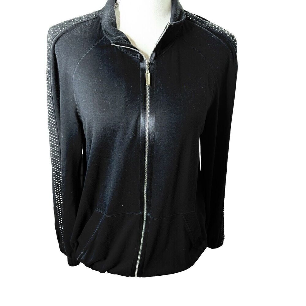 St. John Spa Women’s Size Small Black Embellished Zip Up Active Lounge Jacket